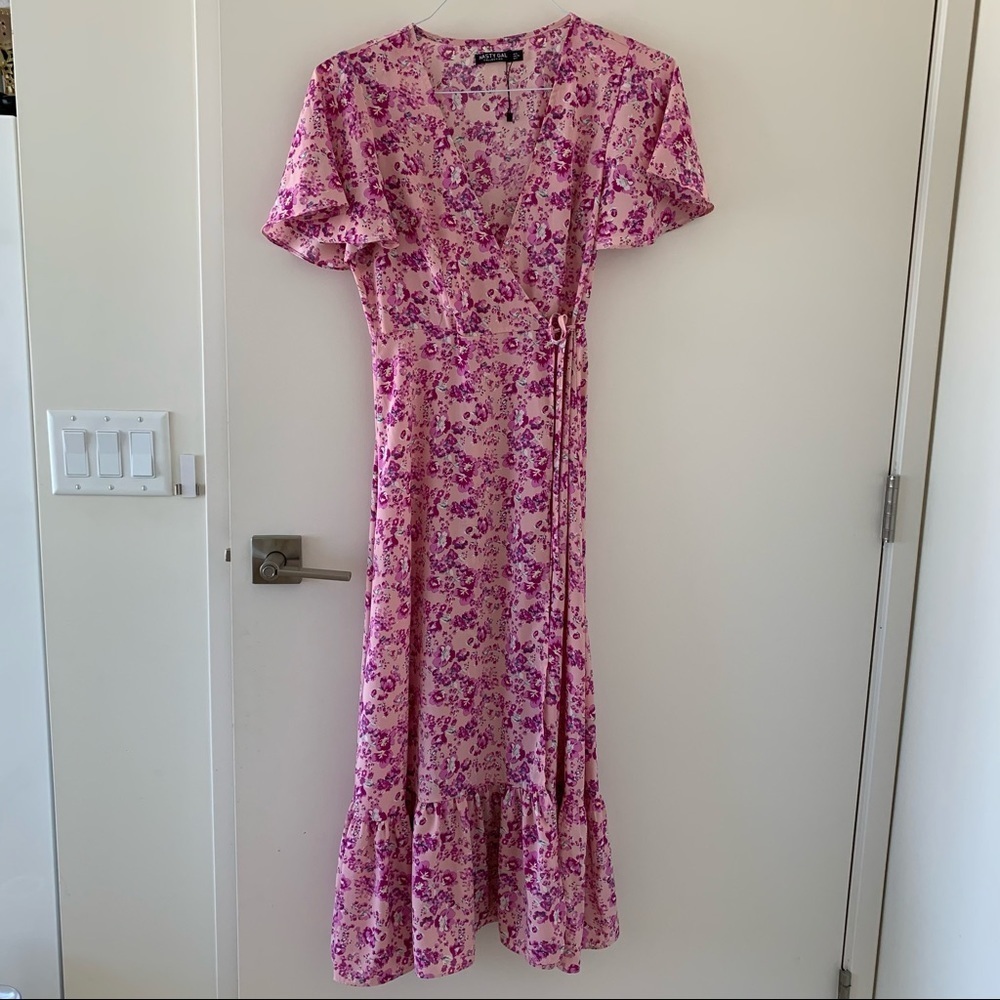 Nasty gal pink floral wrap dress